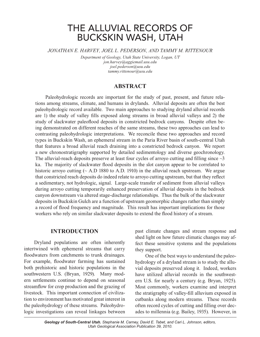 The Alluvial Records of Buckskin Wash, Utah Jonathan E