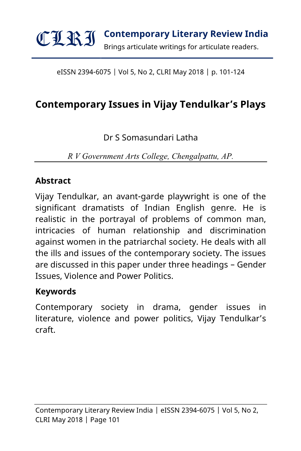 Contemporary Issues in Vijay Tendulkar's Plays