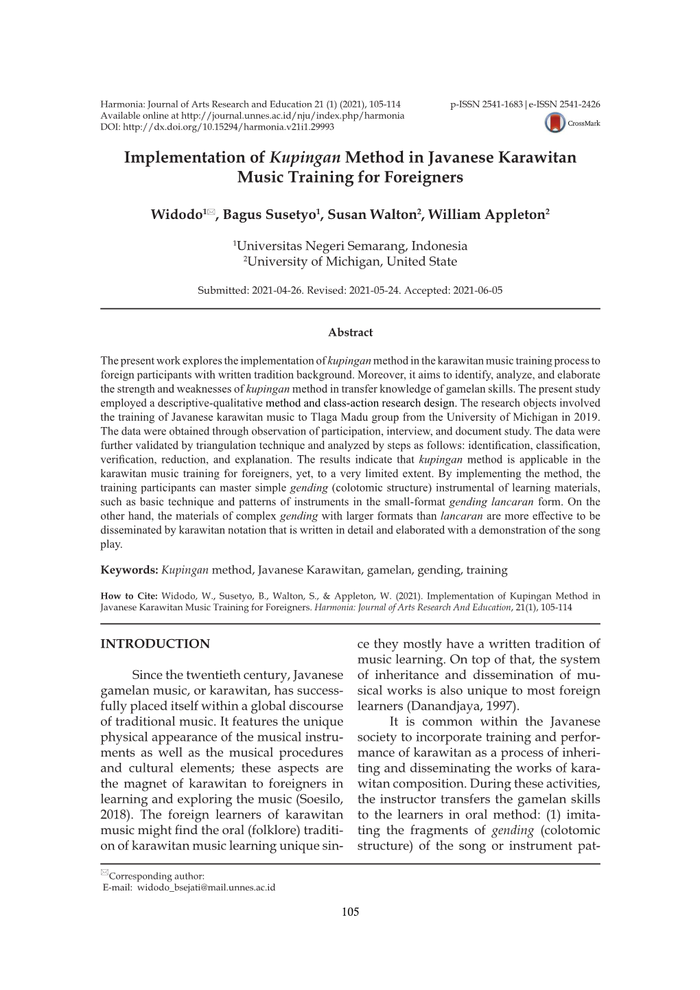 Implementation of Kupingan Method in Javanese Karawitan Music Training for Foreigners