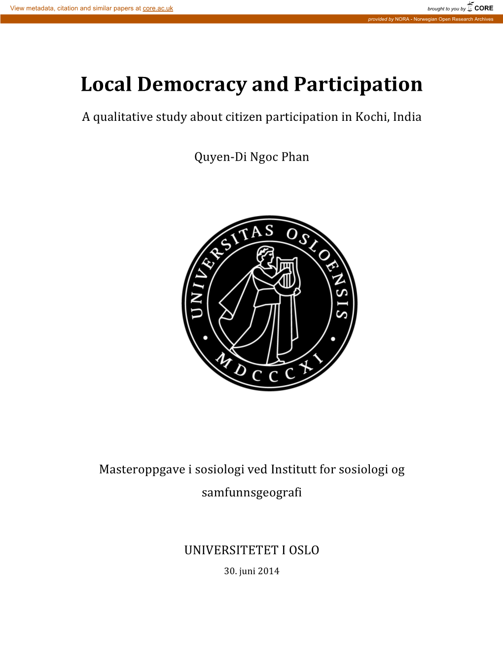 Local Democracy and Participation