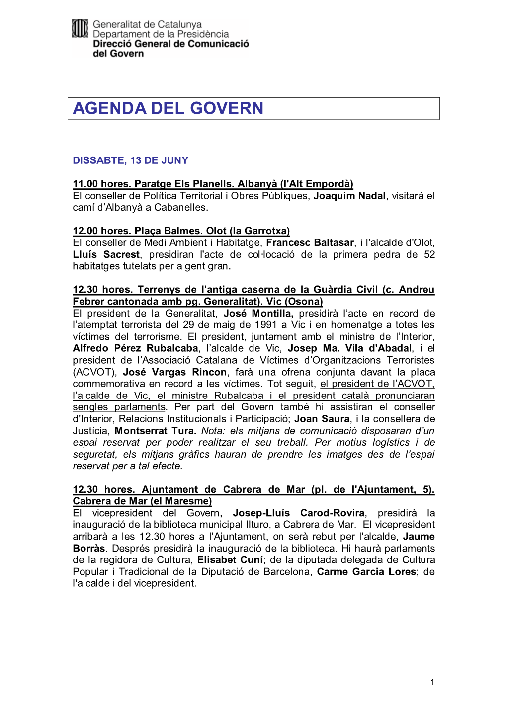 Agenda Del Govern