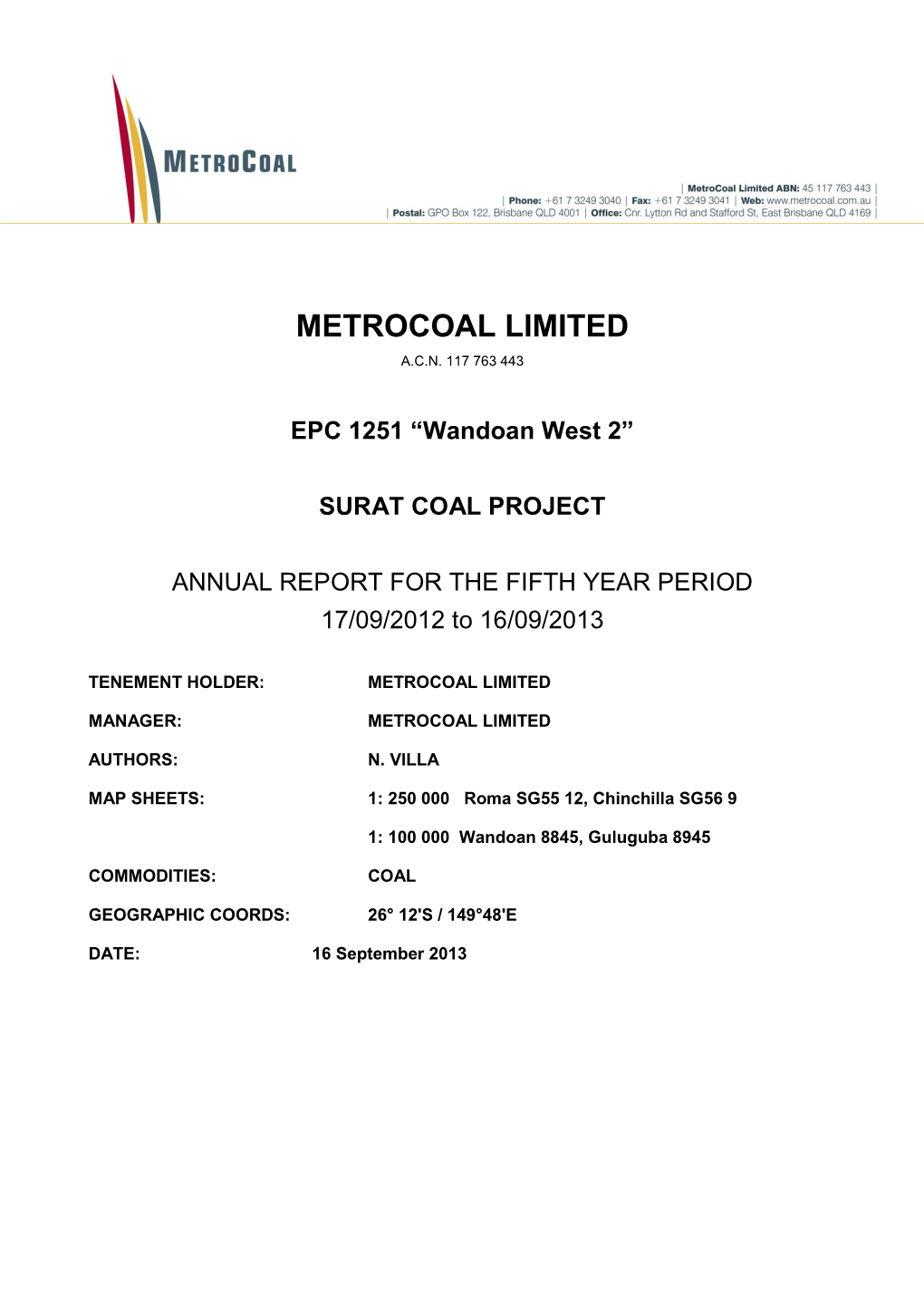 Metrocoal Limited A.C.N