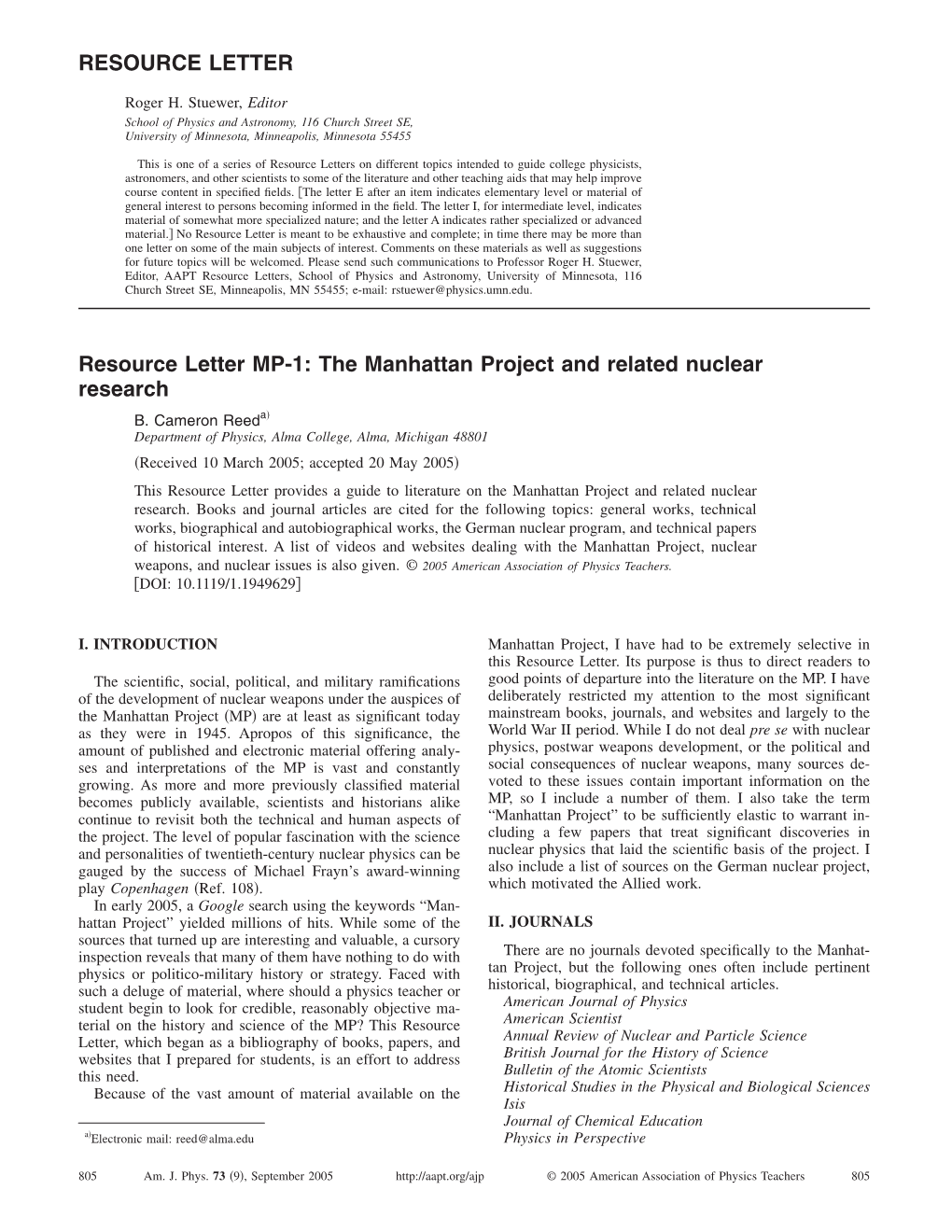 The Manhattan Project and Related Nuclear Research ͒ B