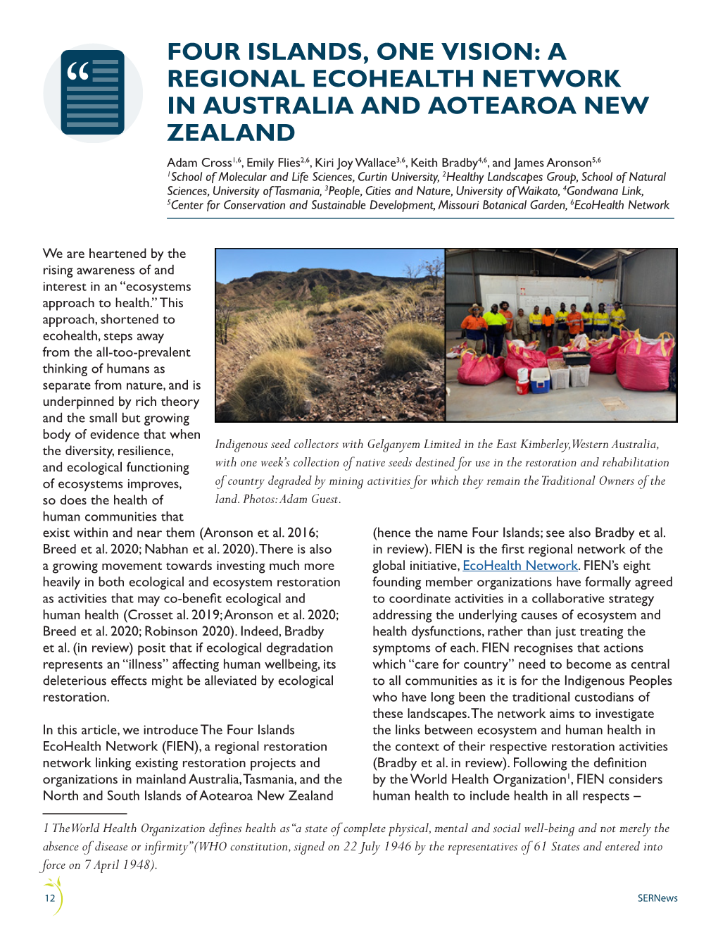 A Regional Ecohealth Network in Australia and Aotearoa New Zealand