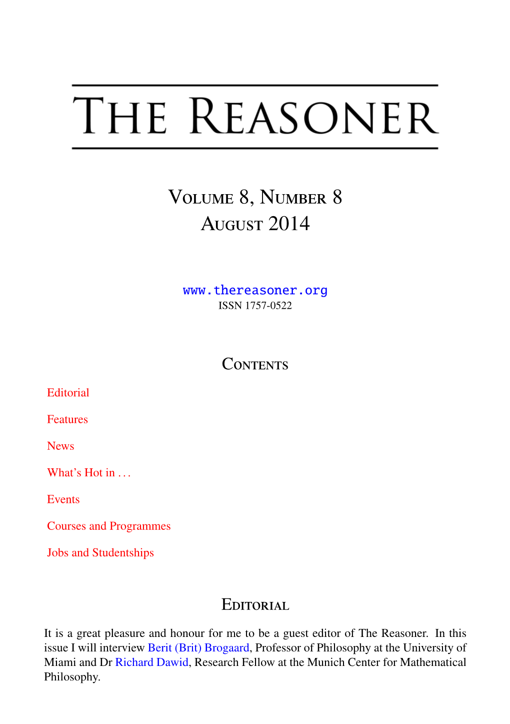 Volume 8, Number 8 August 2014