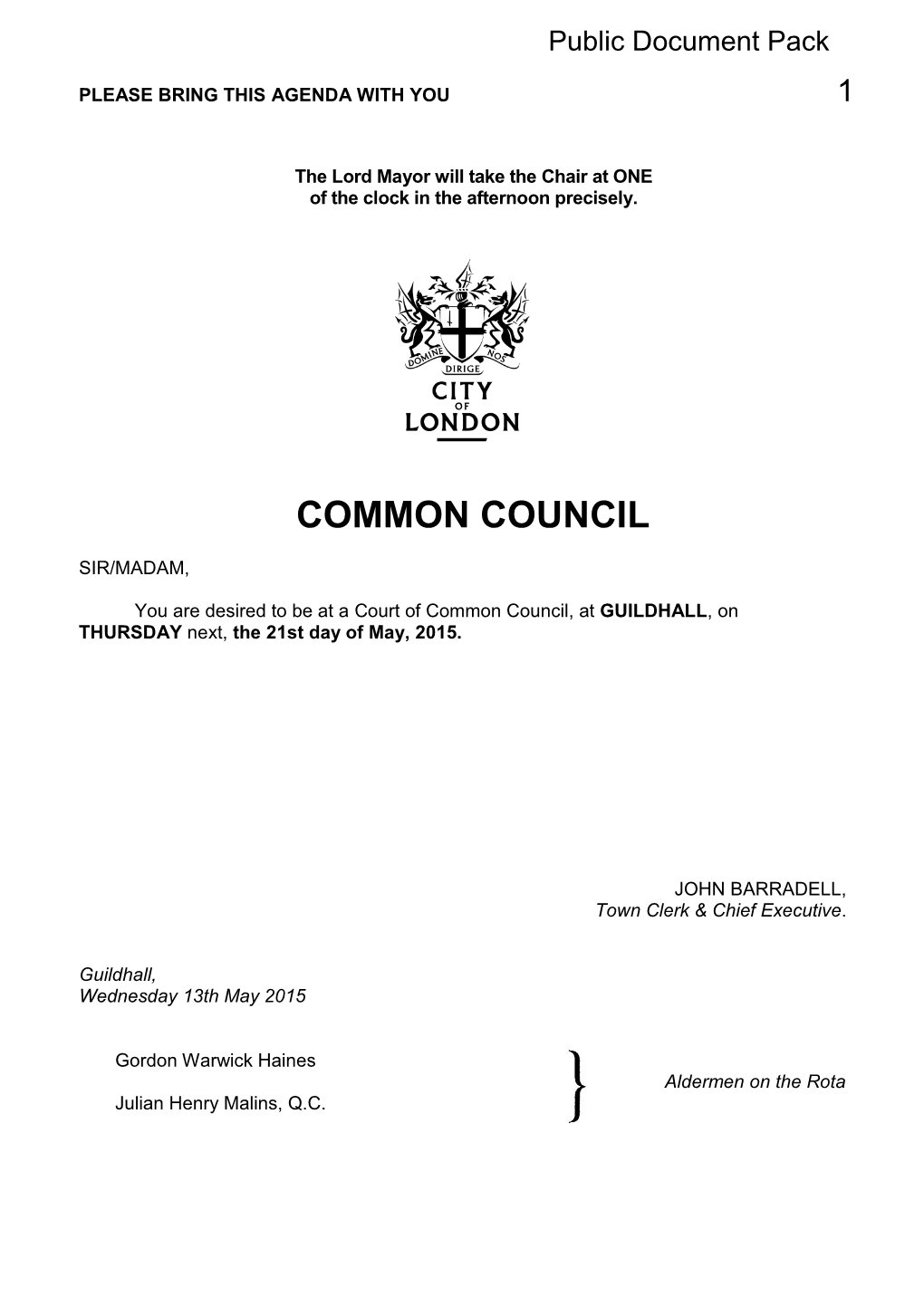 (Public Pack)Agenda Document for Court of Common Council, 21/05