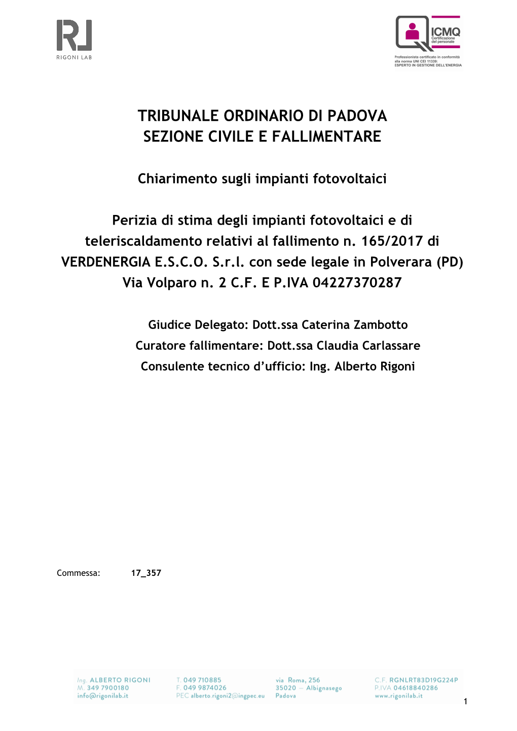 Tribunale Ordinario Di Padova Sezione Civile E Fallimentare