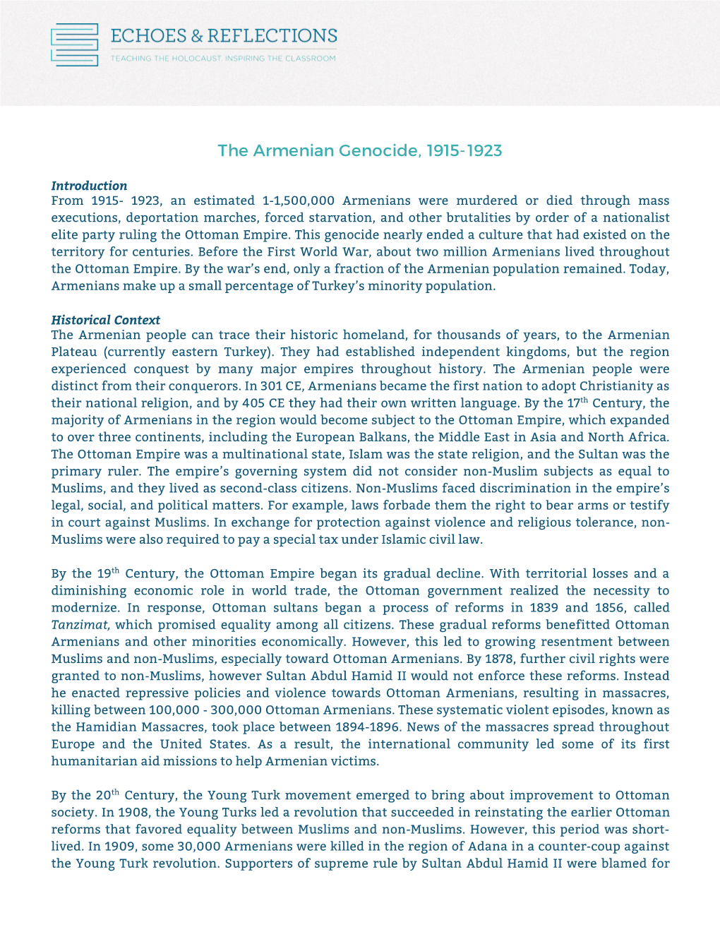 The Armenian Genocide, 1915-1923