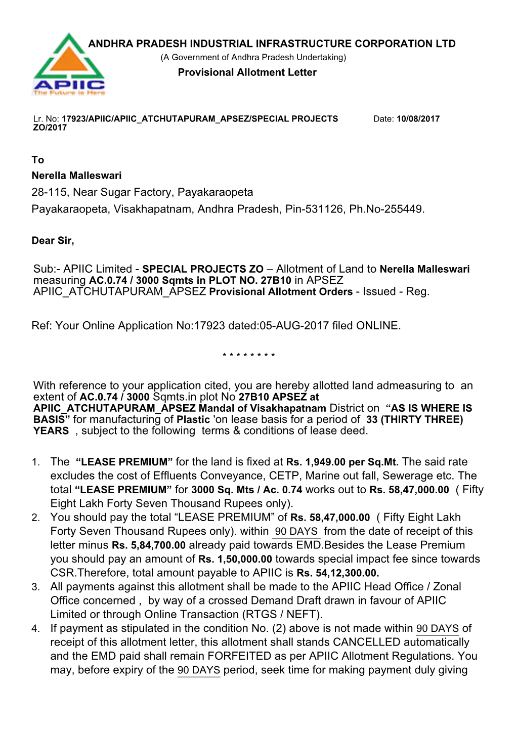 28-115, Near Sugar Factory, Payakaraopeta Payakaraopeta, Visakhapatnam, Andhra Pradesh, Pin-531126, Ph.No-255449