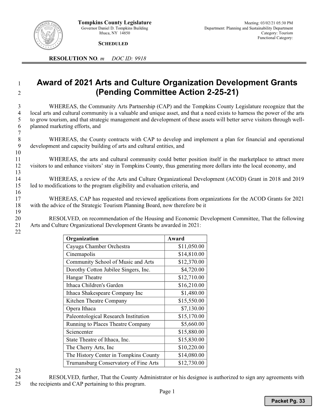 2021 Arts and Culture Organizational Development Grants