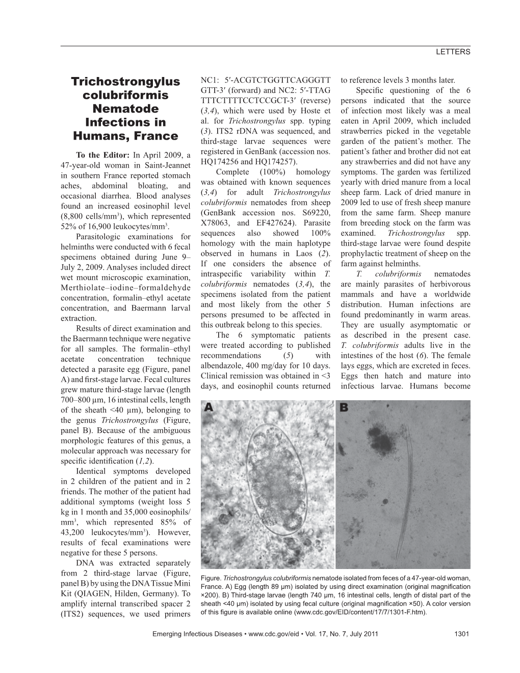 Trichostrongylus Colubriformis Nematode Infections in Humans