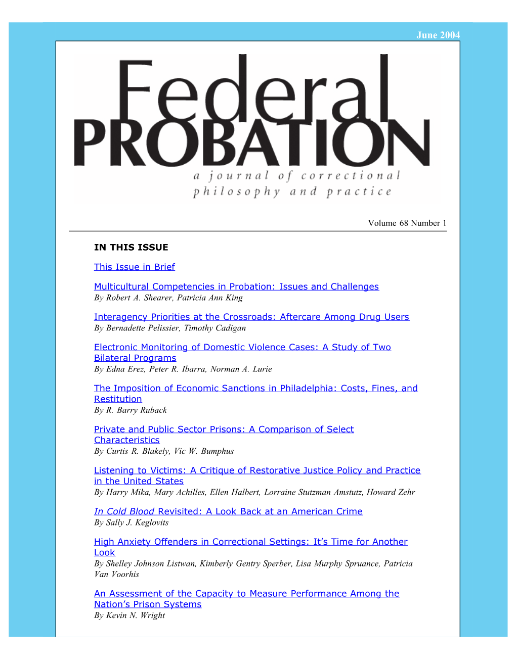 Federal Probation Journal : June 2004