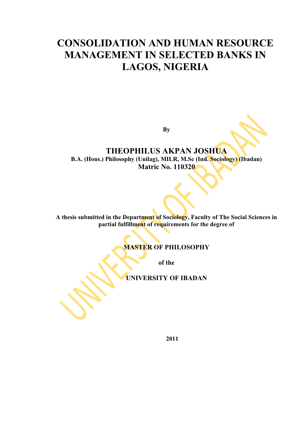 Consolidation and Human Resource Management in Selected Banks in Lagos, Nigeria