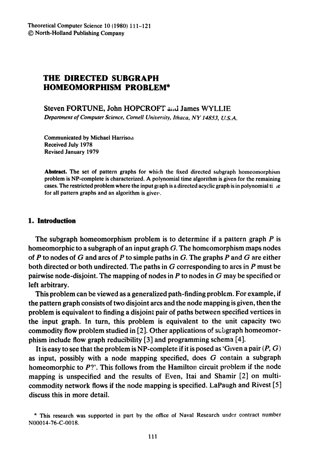 The Directed Subgraph Homeomorphism Problem*