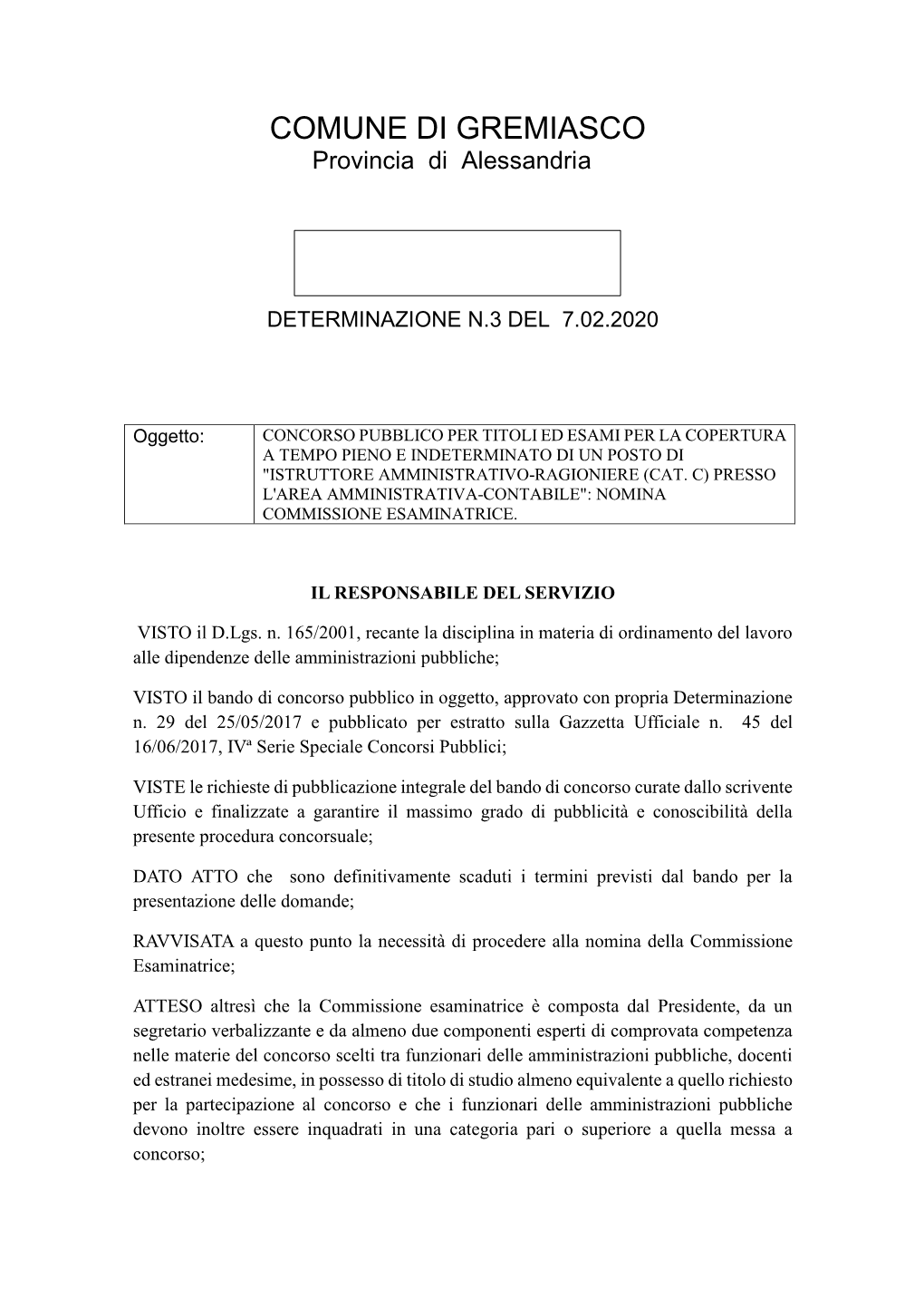 3 DETERMINA NOMINA COMMISSIONE.Rtf