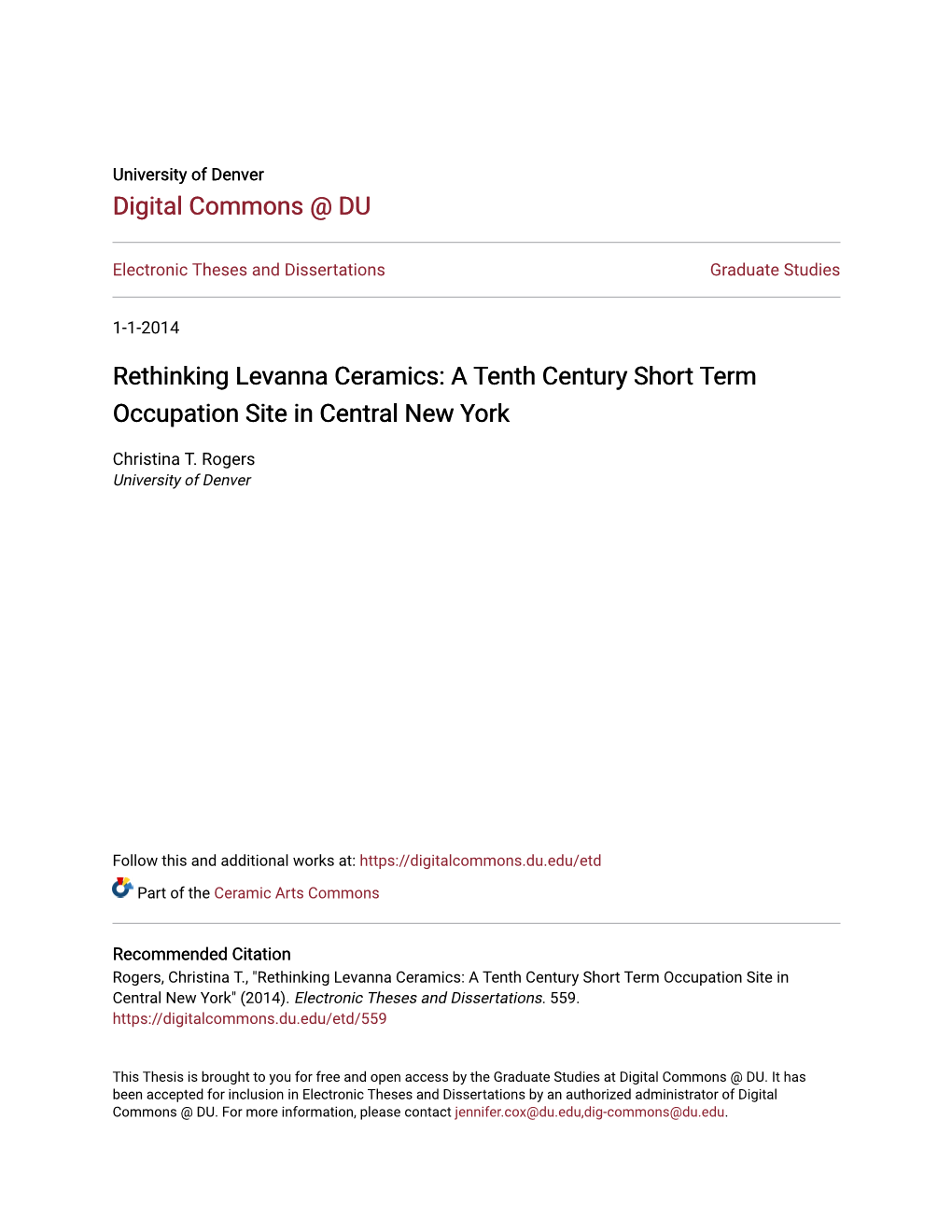 Rethinking Levanna Ceramics: a Tenth Century Short Term Occupation Site in Central New York