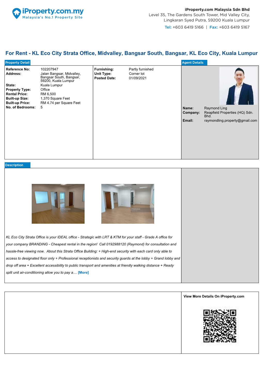 For Rent - KL Eco City Strata Office, Midvalley, Bangsar South, Bangsar, KL Eco City, Kuala Lumpur