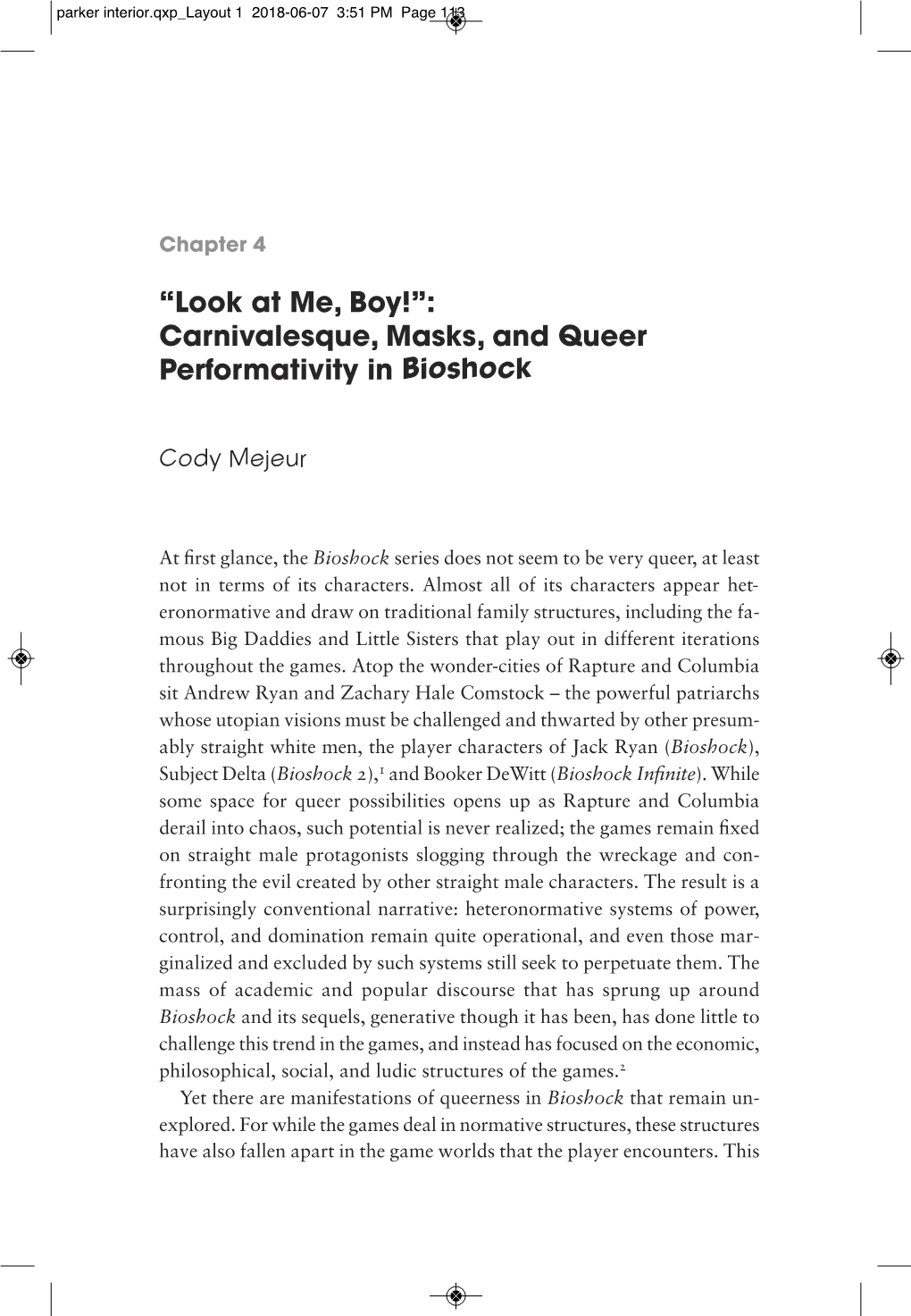 “Look at Me, Boy!”: Carnivalesque, Masks, and Queer Performativity in Bioshock