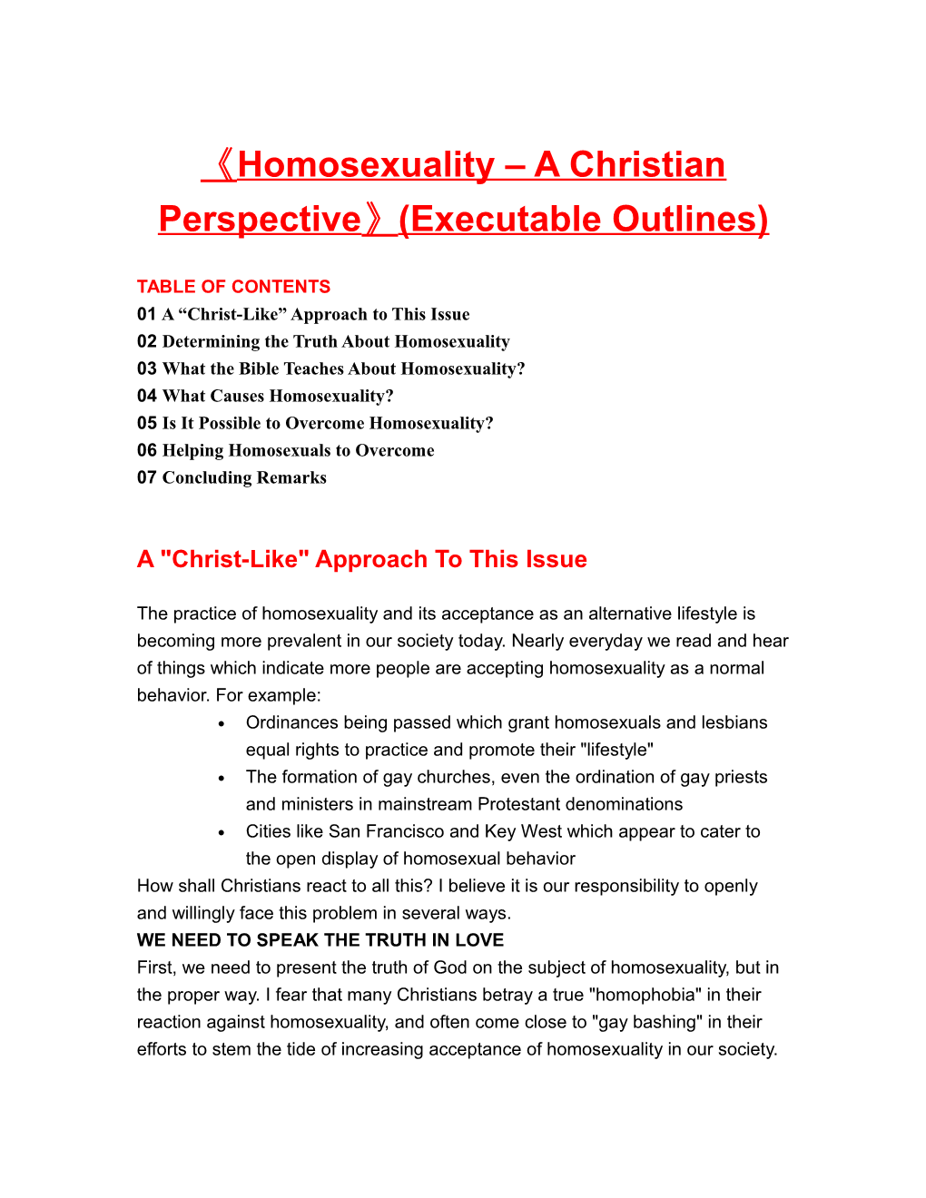 Homosexuality a Christian Perspective (Executable Outlines)