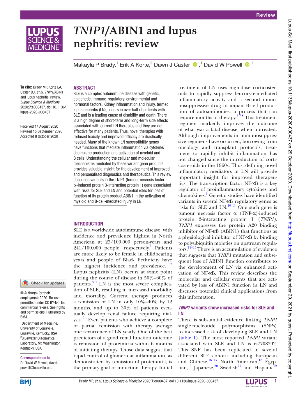 TNIP1/ABIN1 and Lupus Nephritis: Review