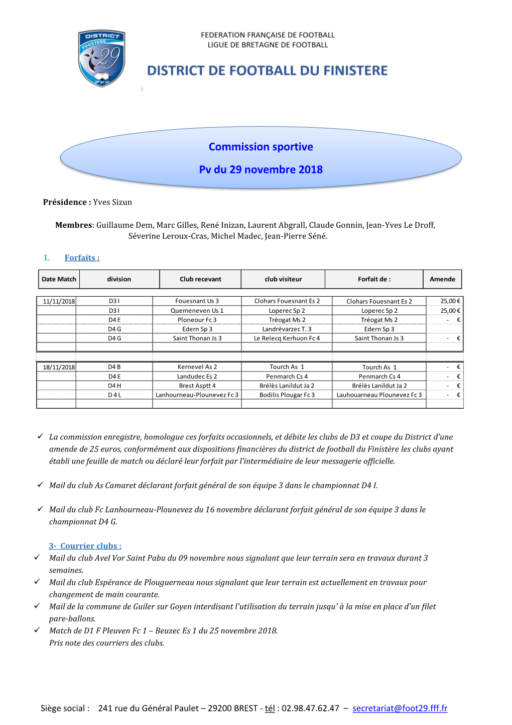 Commission Sportive Pv Du 29 Novembre 2018