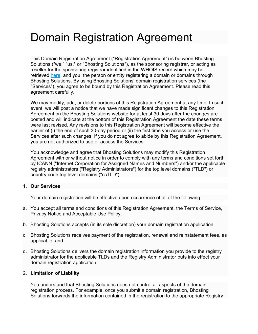 Domain Registration Agreement