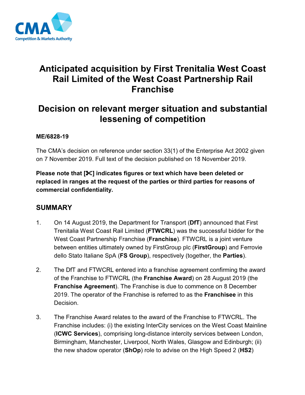 Full Text of the Decision Published on 18 November 2019