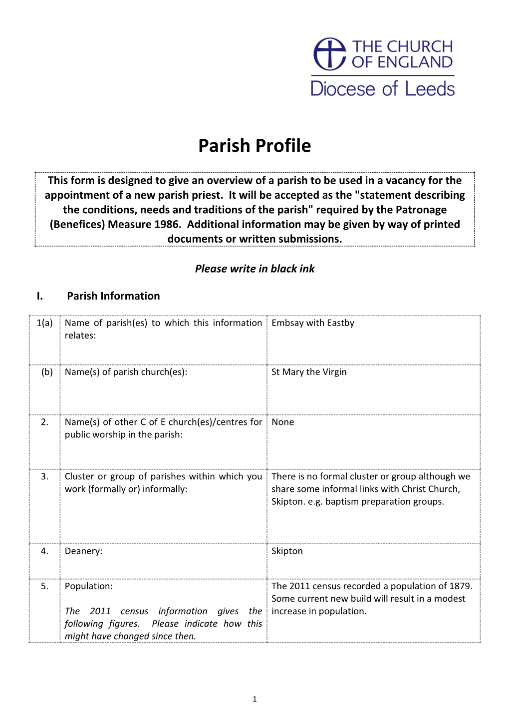 St Mary's Embsay with Eastby Parish Profile Final.Pdf