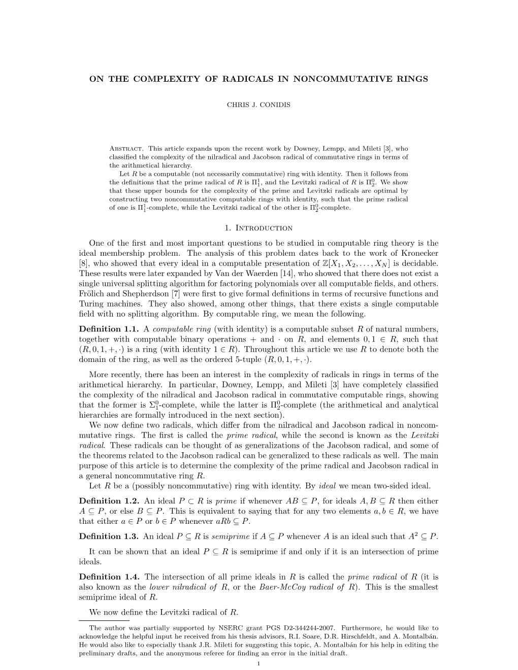 On the Complexity of Radicals in Noncommutative Rings