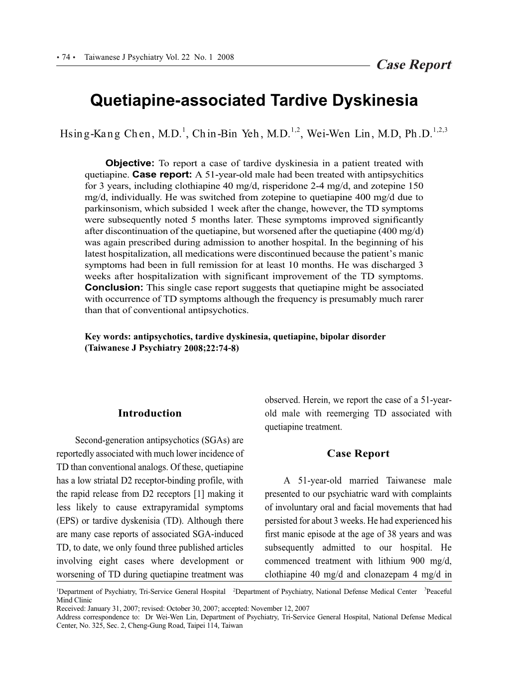 Quetiapine-Associated Tardive Dyskinesia