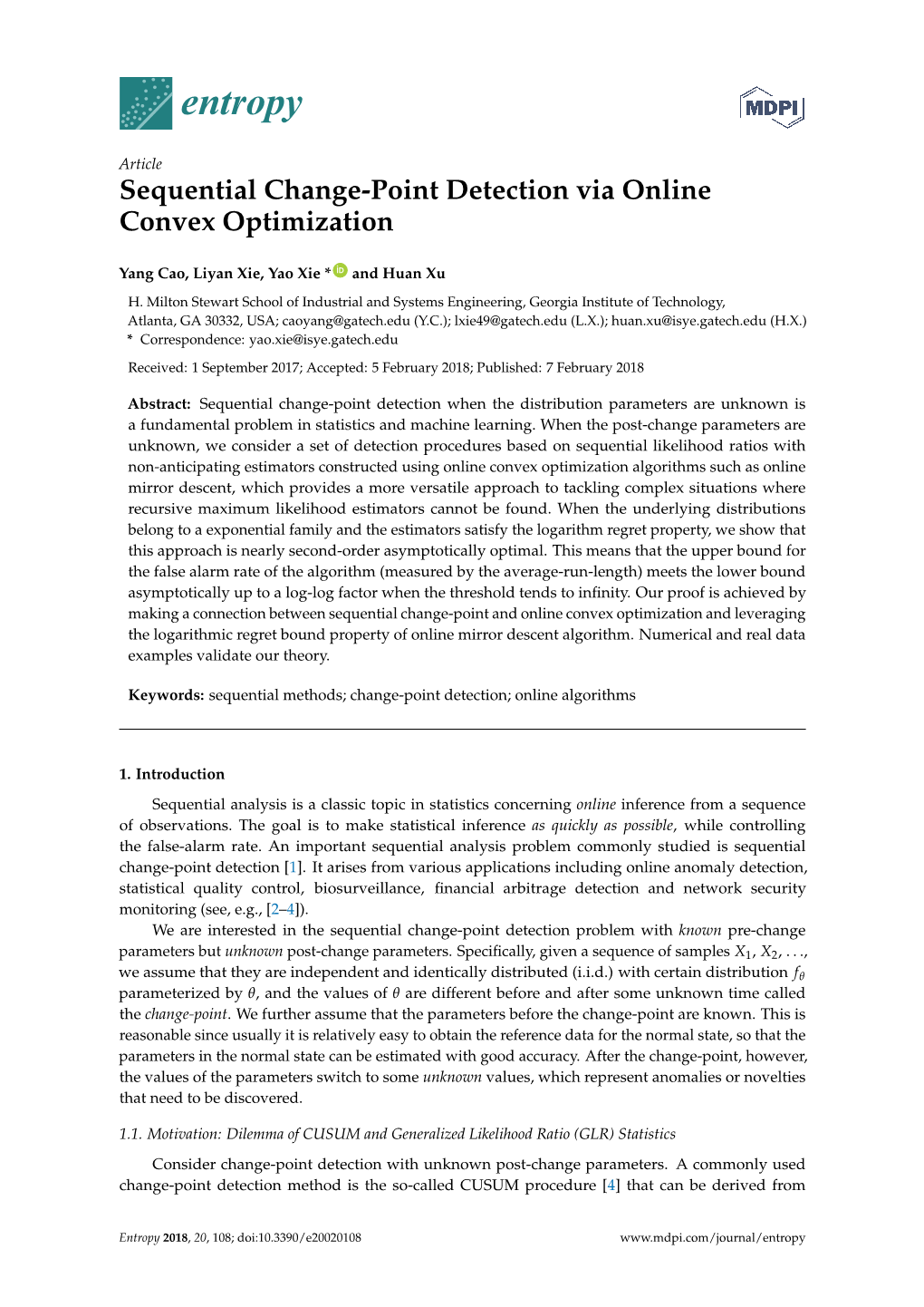 Sequential Change-Point Detection Via Online Convex Optimization