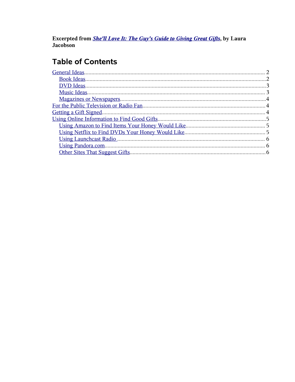 Table of Contents General Ideas