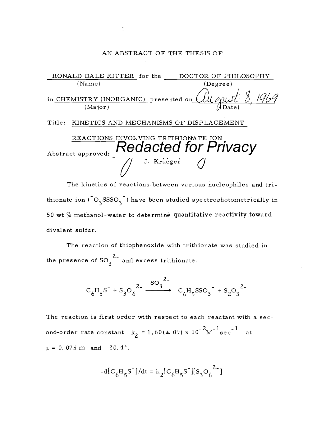 Kinetics and Mechanisms of Displacement Reactions Involving Trithionate Ion