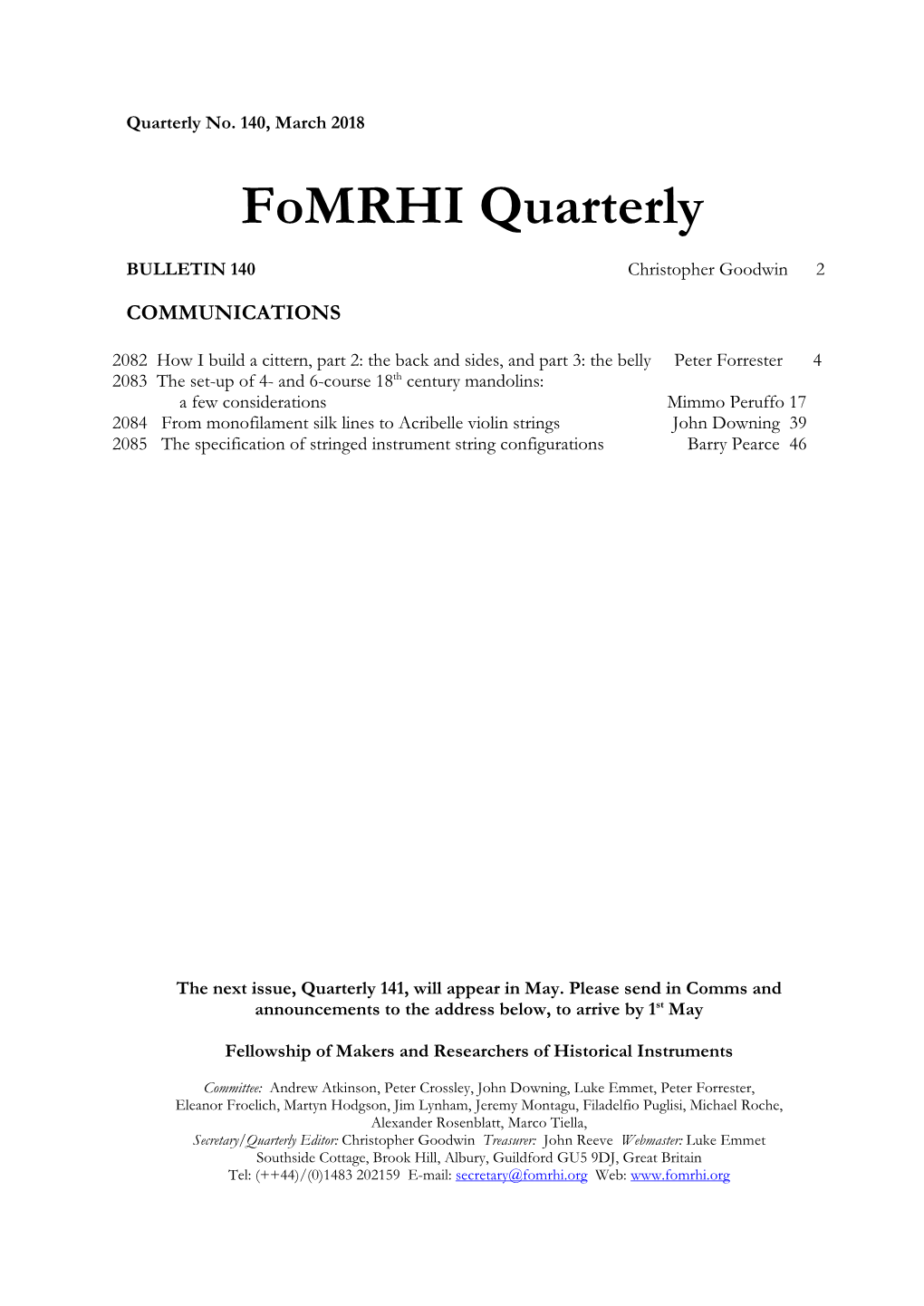 Fomrhi Quarterly