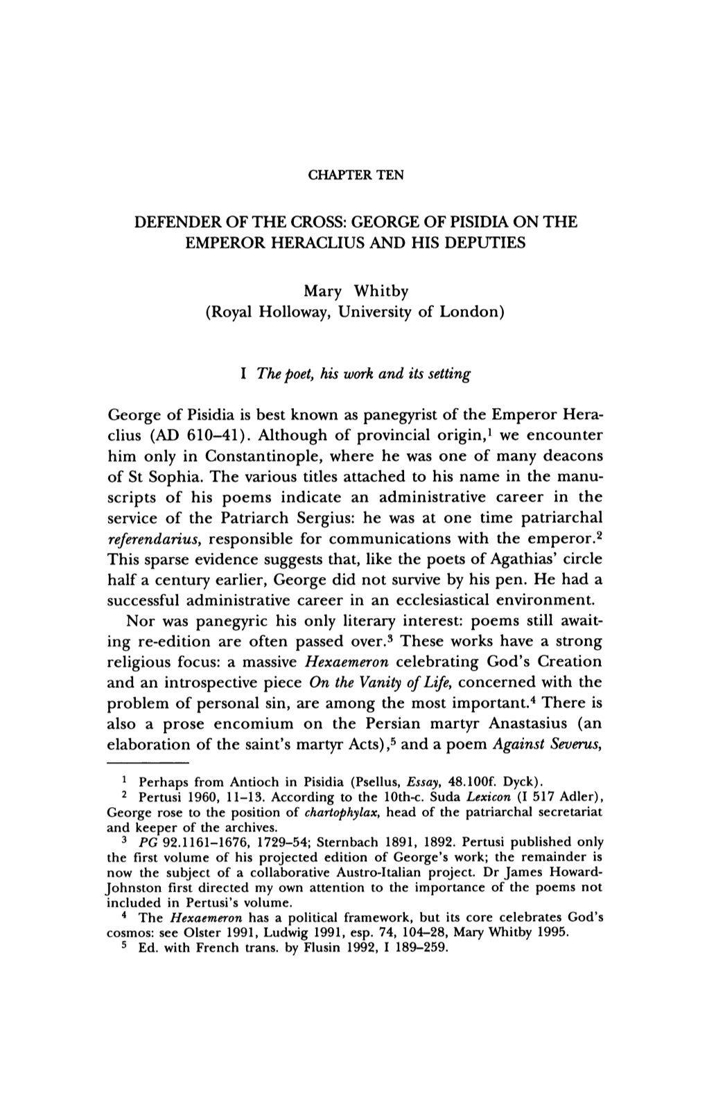 George of Pisidia on the Emperor Heraclius and His Deputies