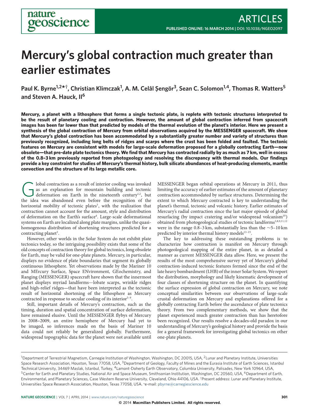 Mercury's Global Contraction Much Greater Than Earlier Estimates