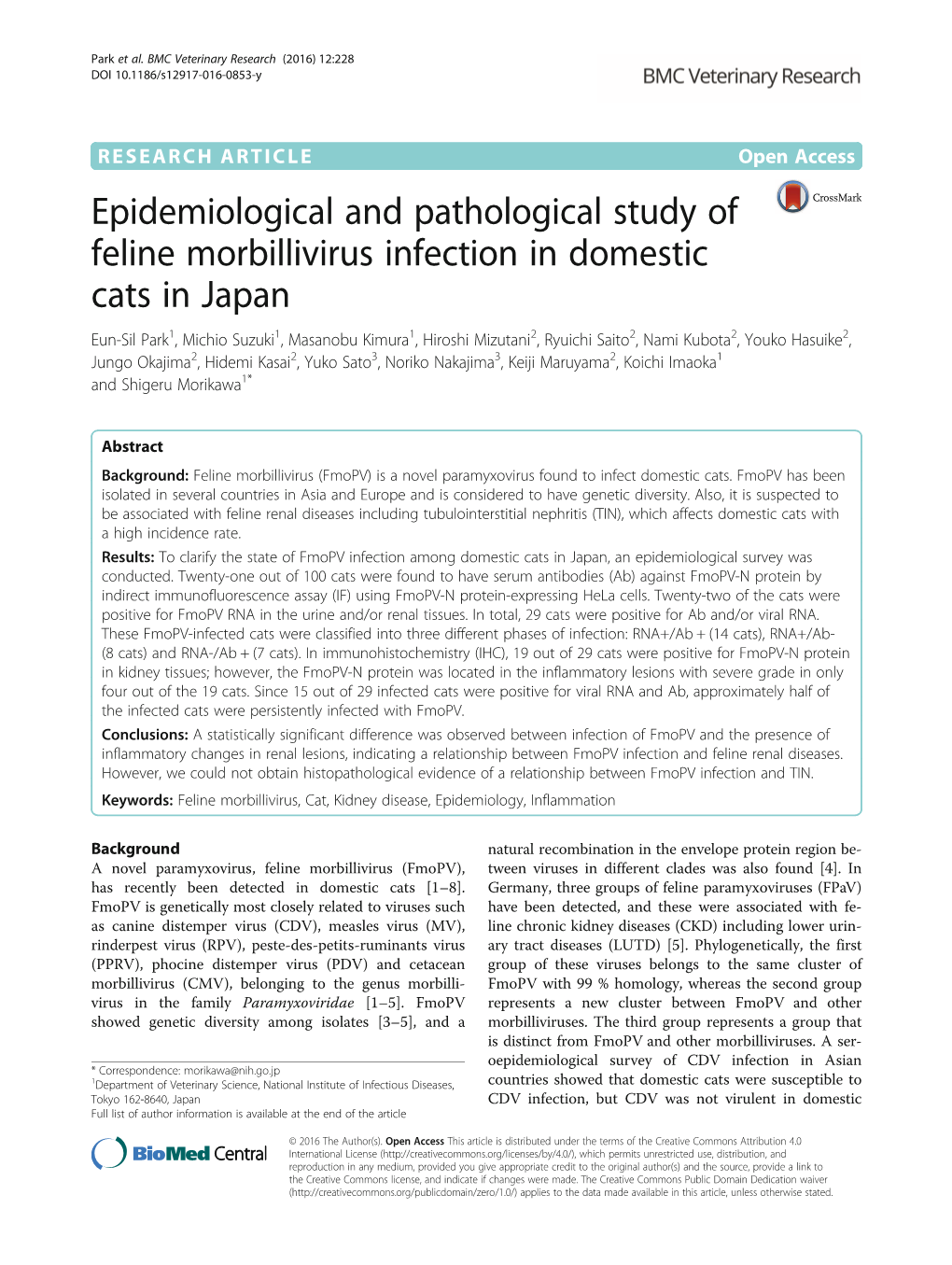 Epidemiological and Pathological Study of Feline Morbillivirus Infection