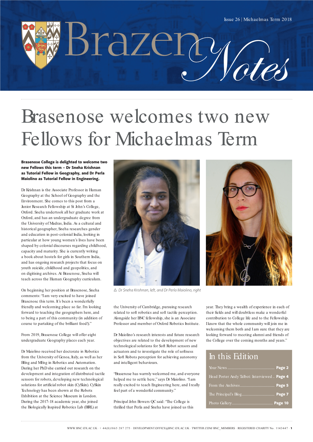 Brasenose Welcomes Two New Fellows for Michaelmas Term