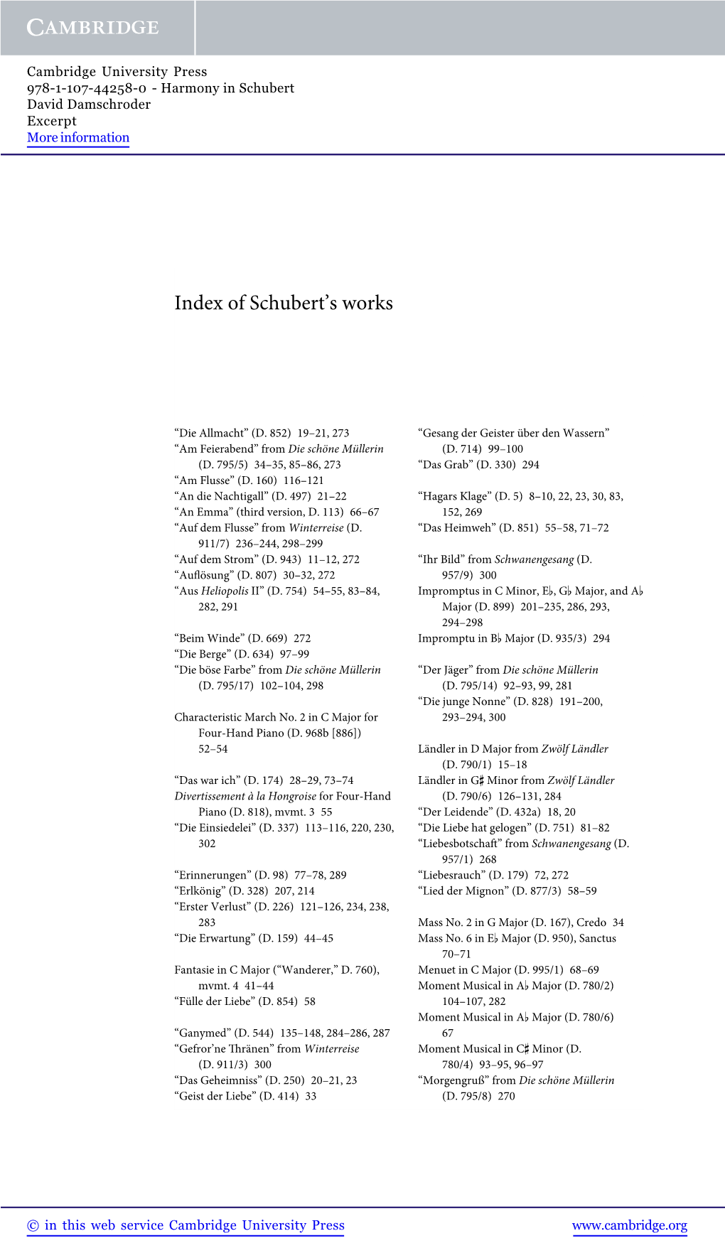 Index of Schubert's Works