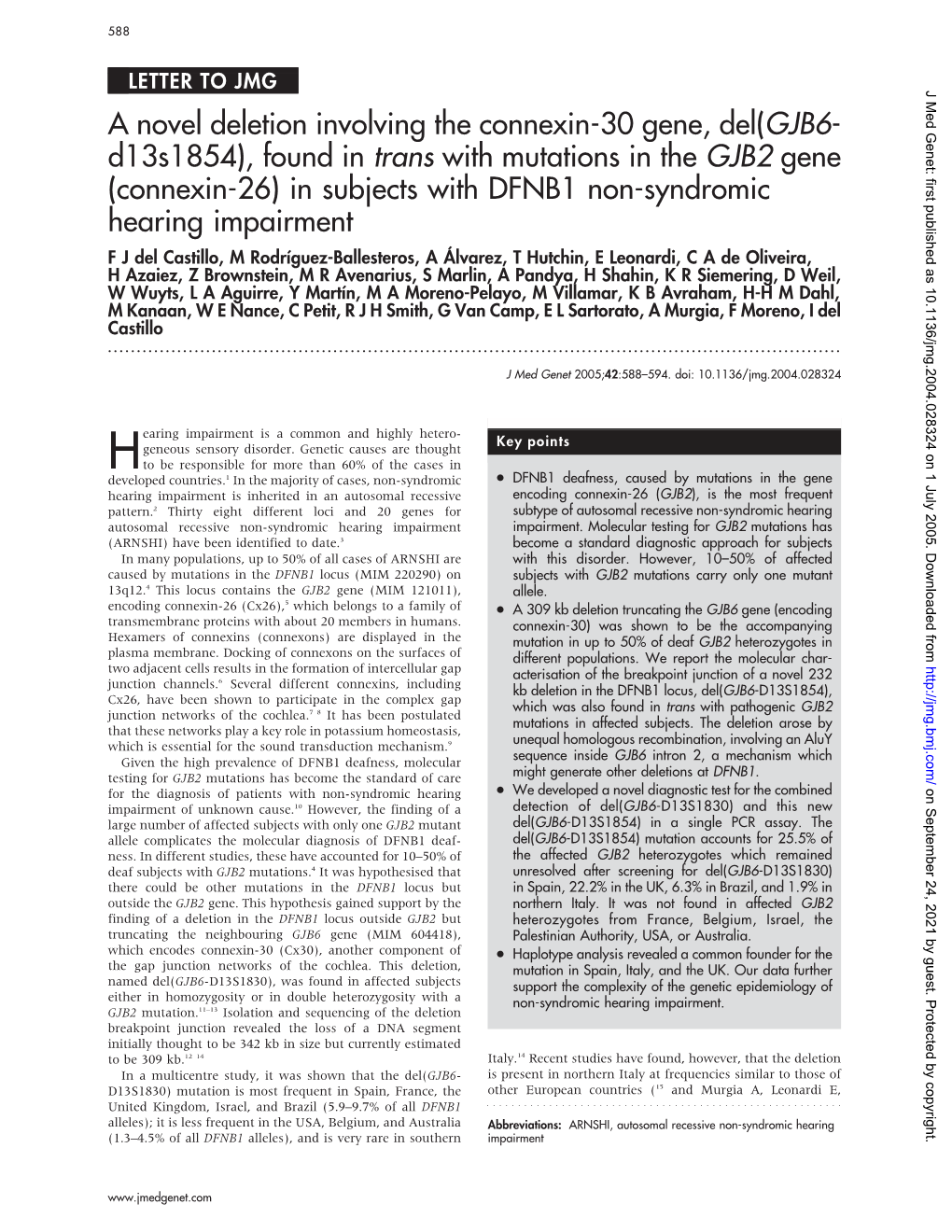 A Novel Deletion Involving the Connexin-30 Gene, Del(GJB6- D13s1854)