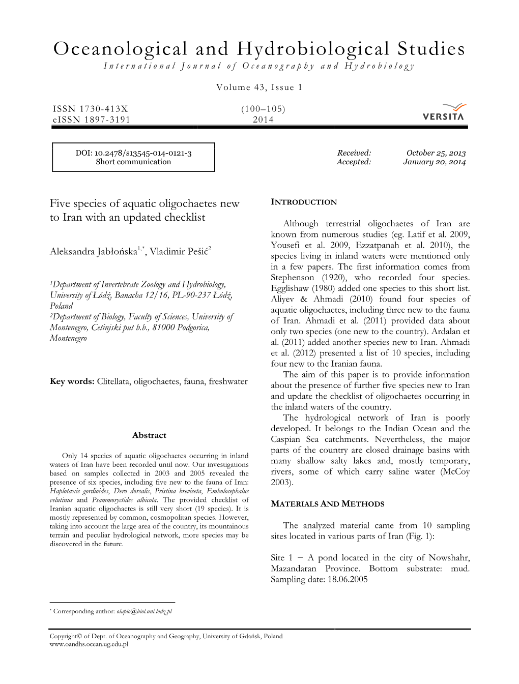 Five Species of Aquatic Oligochaetes New to Iran with an Updated Checklist