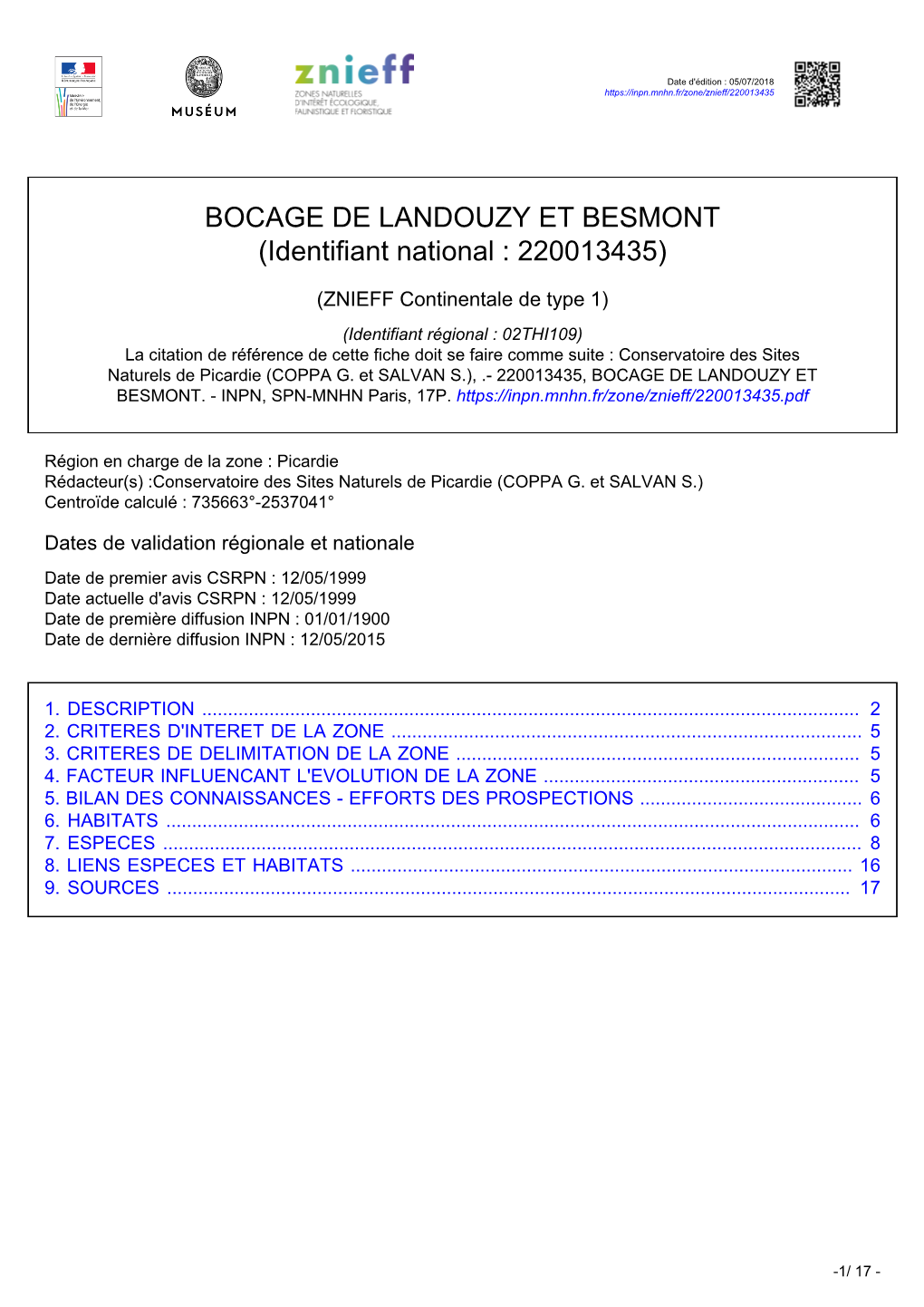 BOCAGE DE LANDOUZY ET BESMONT (Identifiant National : 220013435)