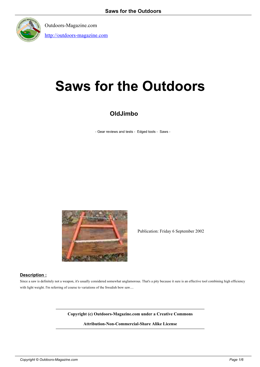Saws for the Outdoors