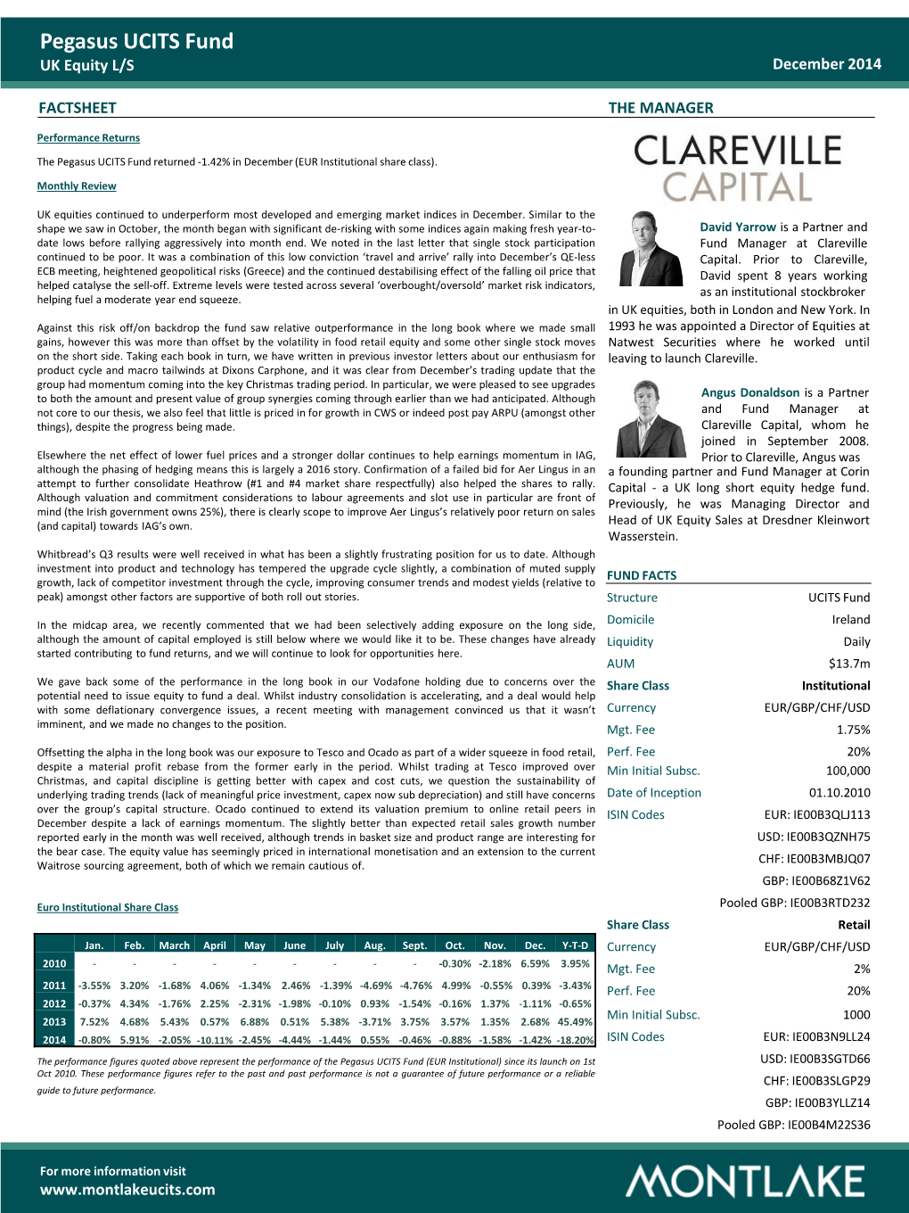 Pegasus UCITS Fund UK Equity L/S December 2014