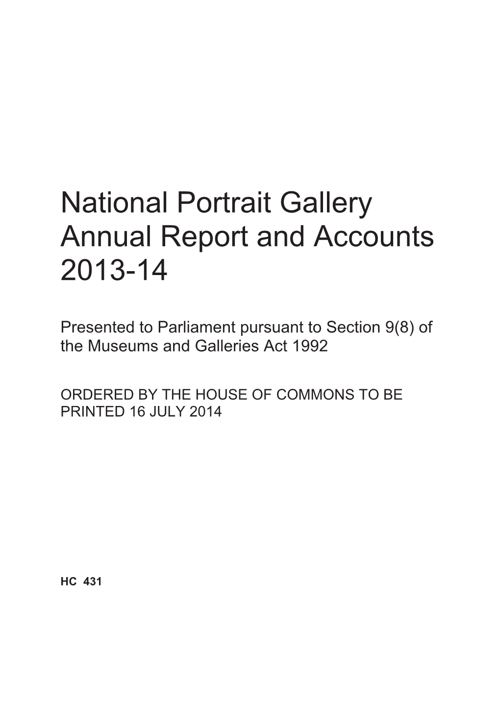 National Portrait Gallery Annual Report and Accounts 2013-14