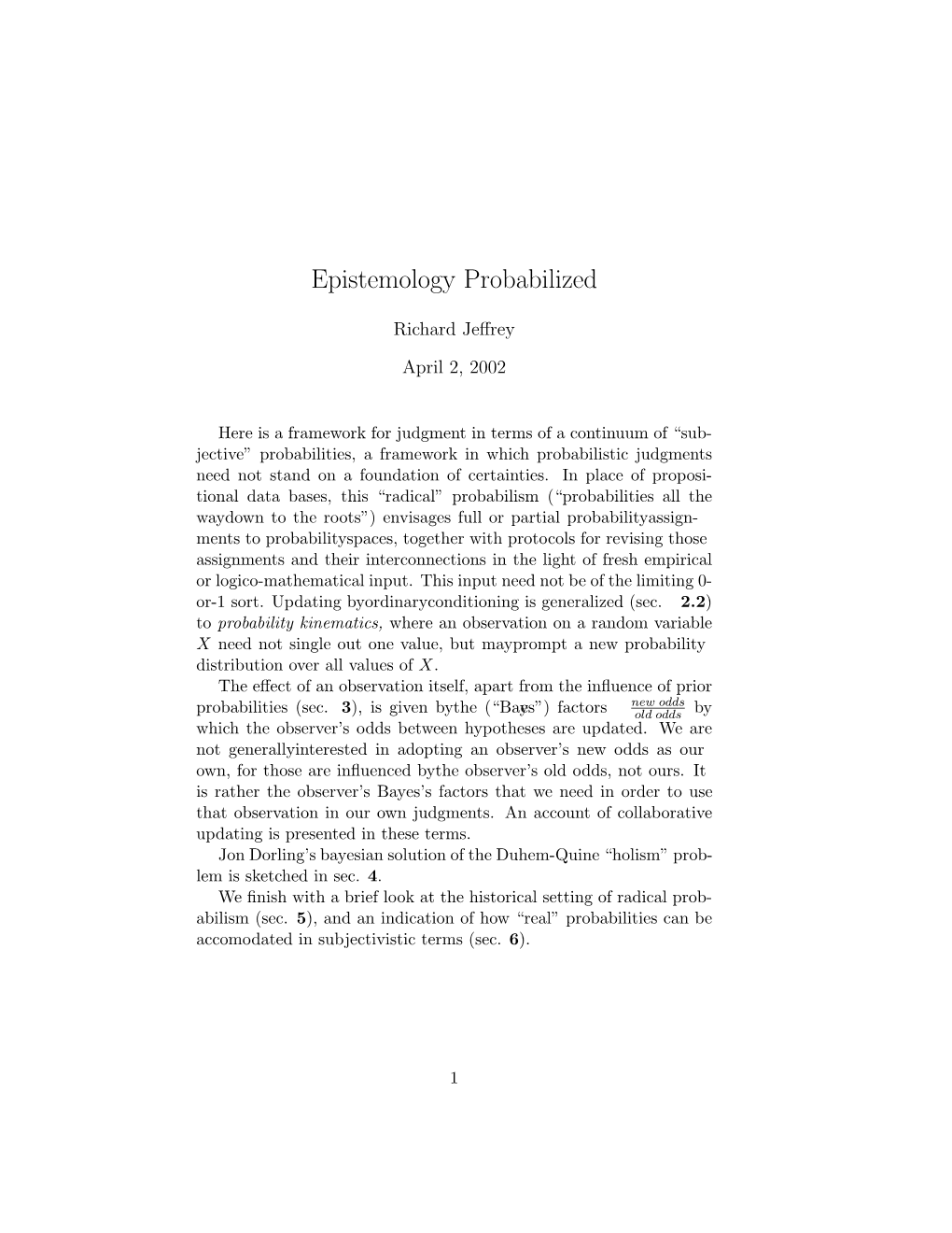 Epistemology Probabilized