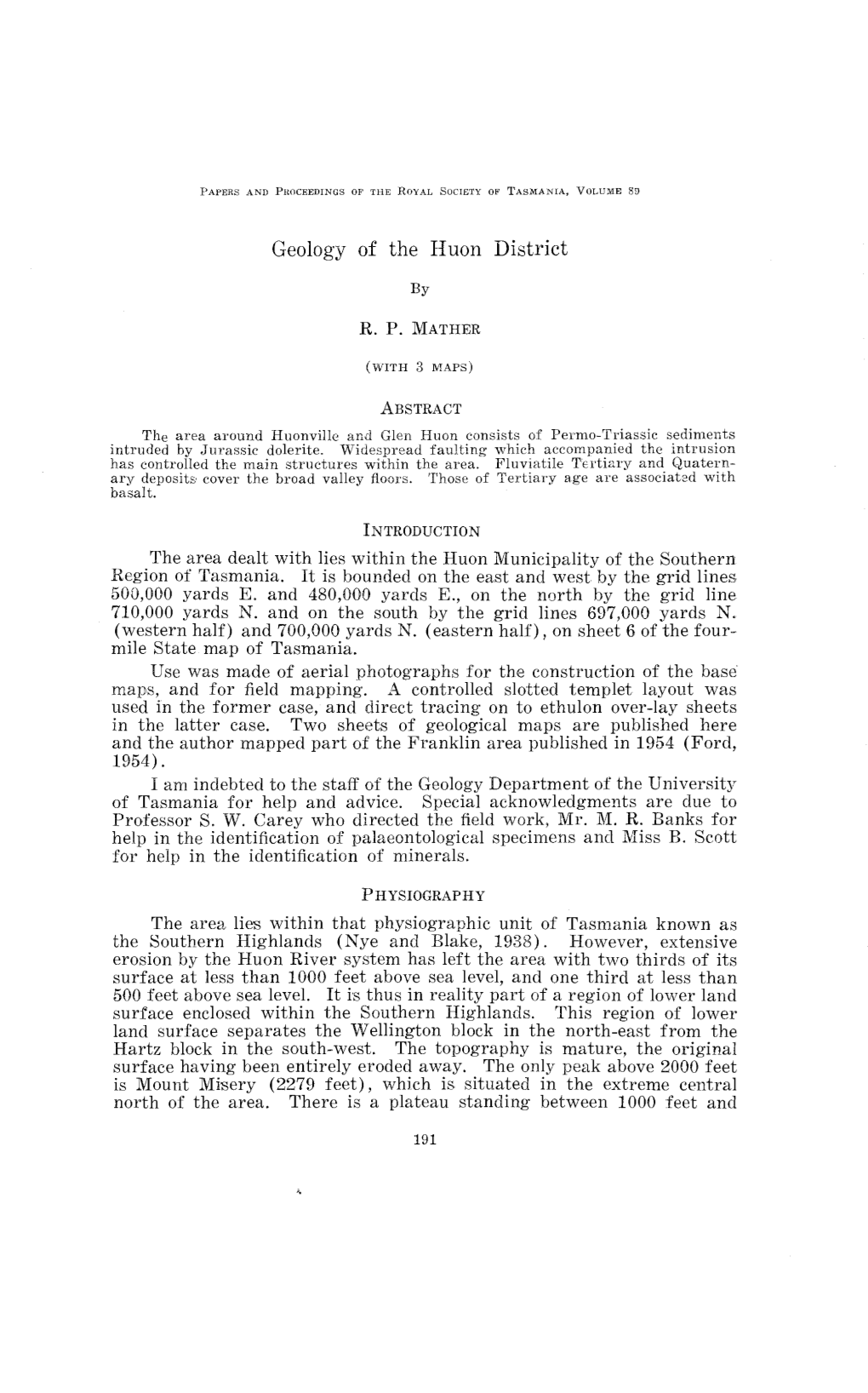 Geology of the Huon District