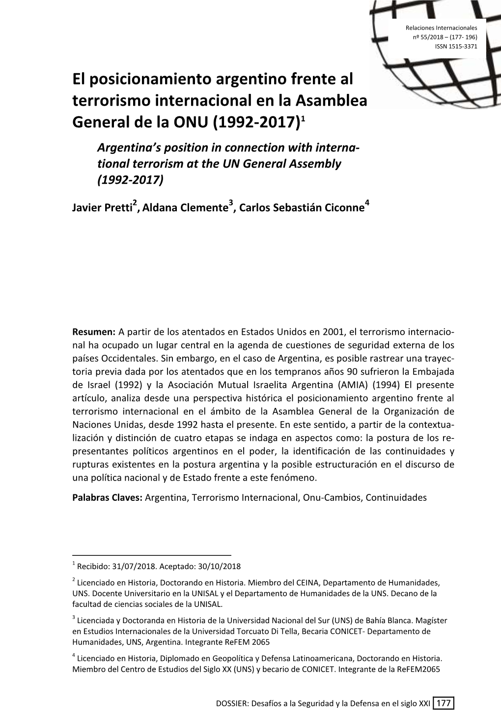 El Posicionamiento Argentino Frente Al Terrorismo Internacional En La Asamblea General De La ONU (1992-2017)1
