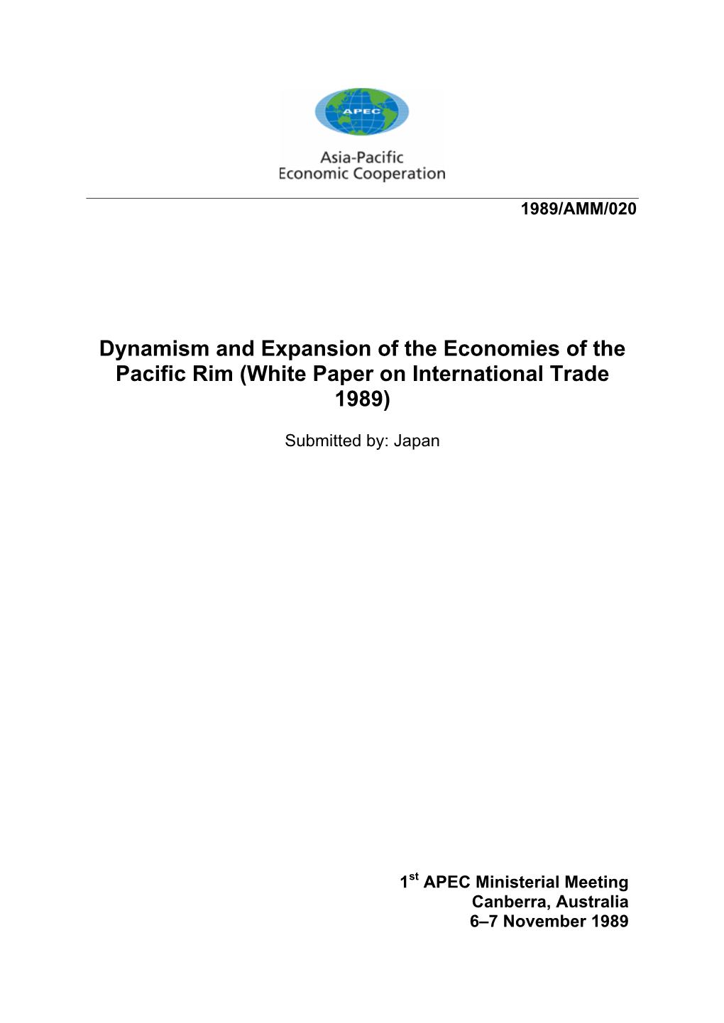 Dynamism and Expansion of the Economies of the Pacific Rim (White Paper on International Trade 1989)