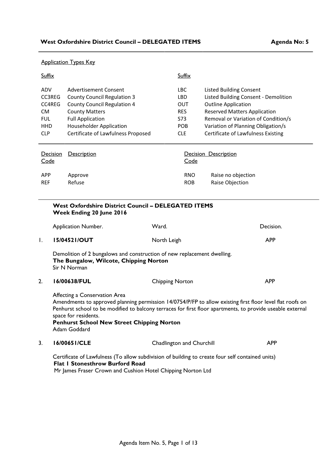 Agenda Item No. 5, Page 1 of 13 West Oxfordshire District Council